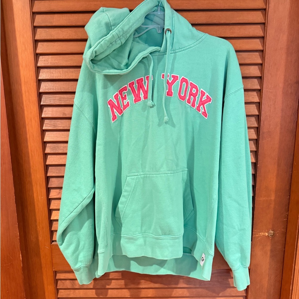 Light Green Hoodie with Pink New York Print